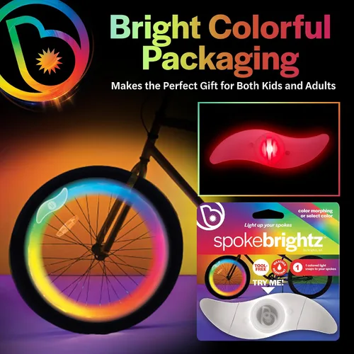 Vista 6 de Brightz SpokeBrightz Luces LED para Rueda de Bicicleta, Pack de 2 - Modos de Cambio de Color y Selección de Color - Ilumina tus Radios - Transforma