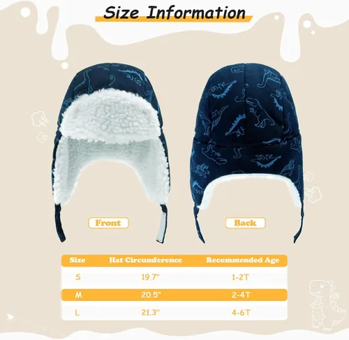 Vista 3 de POXIMI Gorro de trampero para bebé, gorro de invierno para niños, resistente al viento, gorro de nieve para niñas, cálido con orejeras con forro