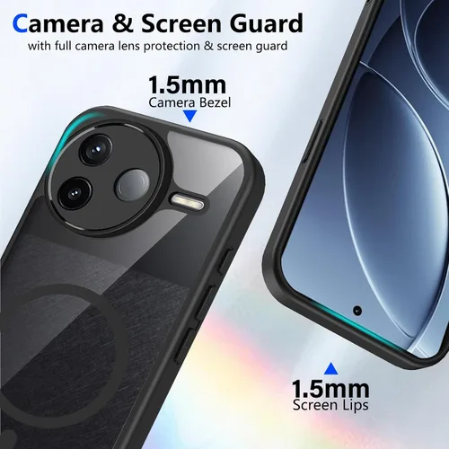 Vista 434 de Funda magnética transparente compatible con Xiaomi 17T, color negro 2 en 1 PC + TPU cubierta de teléfono a prueba de golpes, carcasa protectora