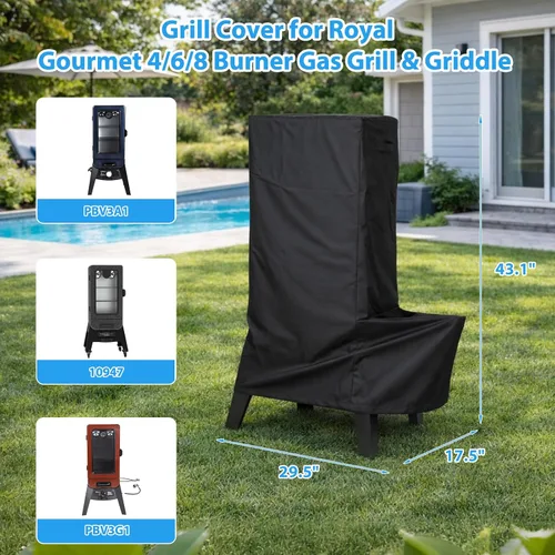 Vista 2 de Cubierta de parrilla Utheer para ahumador vertical de gas Pit Boss 3-Serie, cubierta impermeable anti-UV de 600D de longitud completa y resistente