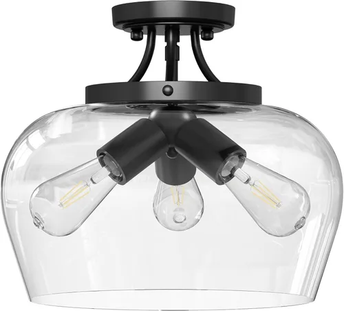 Vista 9 de VONLUCE Lámpara de techo semiempotrada, lámpara de techo de 13.8 pulgadas con pantalla de vidrio transparente, base E26, accesorio de iluminación
