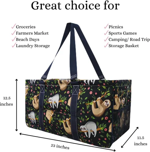 Vista 404 de NGIL Bolsa de comestibles reutilizable extra grande plegable de gran tamaño para comestibles, almacenamiento, picnic, playa, Estampado
