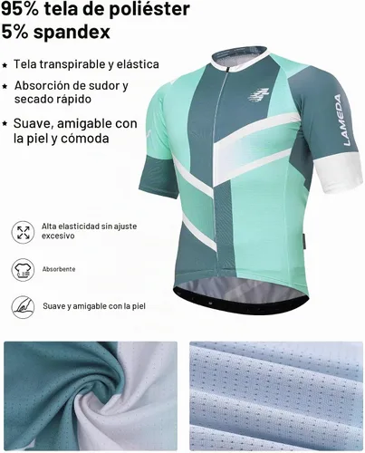 Vista 3 de LAMEDA Camiseta de Ciclismo para Hombres Transpirable Ligera de Manga Corta Elástica Pro para Bicicleta de Carretera Cierre Completo 202verde