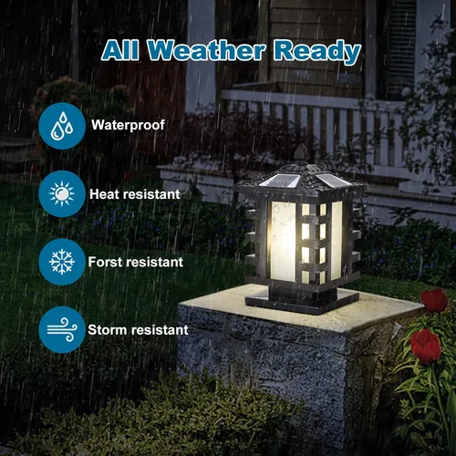Vista 4 de Luces solares para postes al aire libre IP65, impermeables, luces de columna solares para patio, luz de pilar de aluminio con control remoto