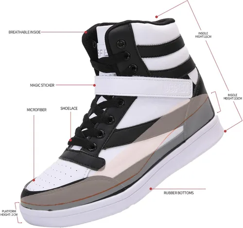 Vista 9 de UBFEN Zapatos deportivos para mujer, con soporte de tobillo alto, color vibrante, tacón de cuña oculto, estilo retro de los años 80, zapatos