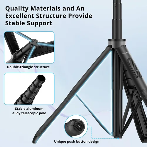 Vista 5 de ATUMTEK Trípode para selfie stick de 51 pulgadas, soporte extensible todo en uno con control remoto Bluetooth, rotación de 360° para iPhone y Negro