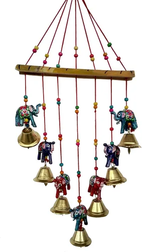 Vista 4 de Decoración para el hogar hecha a mano Adornos de puerta colgantes Campanas (tema de campana de elefante)
