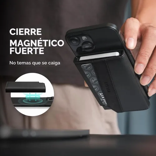 Vista 3 de VULKIT Cartera magnética desplegable para máximo 8 tarjetas, compatible con iPhone serie 12 o superior, incluye anillo magnético, empaquetado