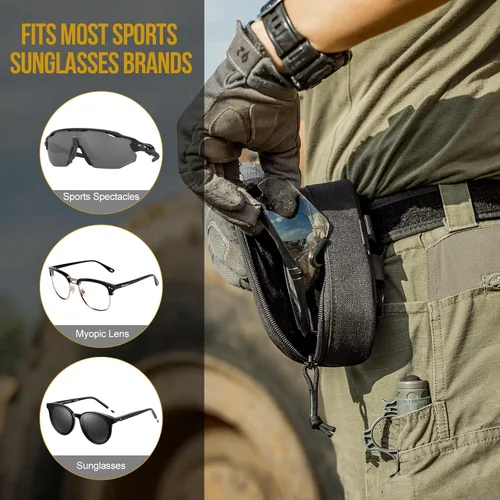 Vista 2 de OneTigris Estuche rígido para gafas de sol tácticas Molle con cremallera Estuche de transporte 1000D Nylon con clip