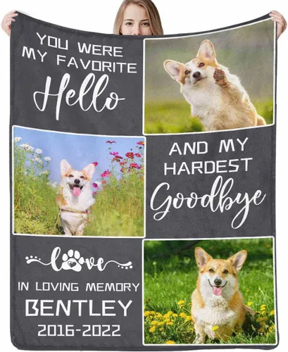 Vista 22 de Artsadd Manta conmemorativa personalizada con fotos para la pérdida de perros y gatos, manta conmemorativa personalizada, regalos de memoria amorosa