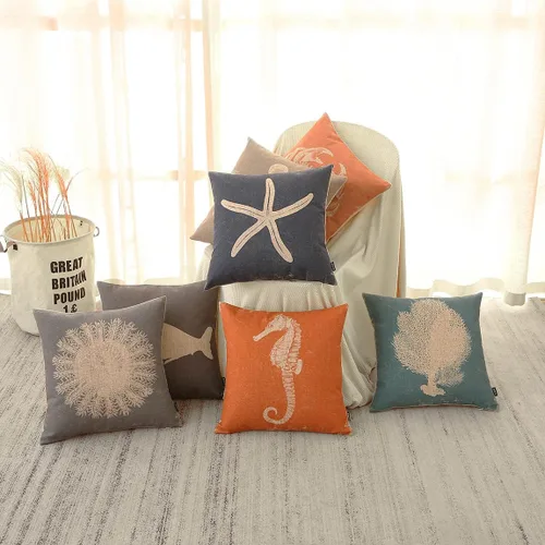 Vista 3 de TRENDIN PL732TR - Funda de almohada cuadrada de lino con estrellas de mar de 18 x 18 pulgadas, decoración costera retro, para sofá o cama