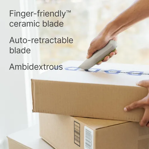 Vista 5 de Cuchillo utilitario con mango de metal, hoja de cerámica amigable con los dedos, se retrae automáticamente para mayor seguridad, mango de metal