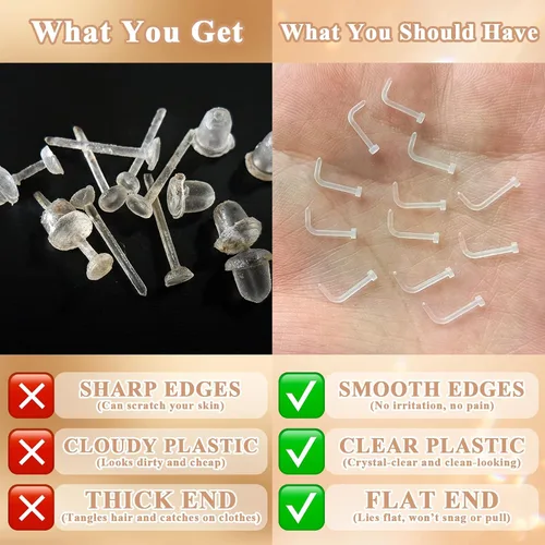 Vista 7 de Juego de 12 aretes de nariz transparentes para el trabajo, para mujeres y hombres, 12 piezas de 18G 20G Bioflex de plástico en forma de L, retenedor