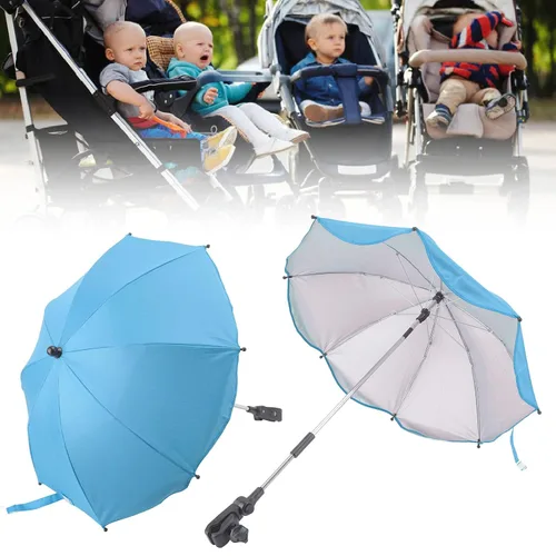 Vista 5 de Sombrilla para cochecito de bebé, paraguas universal de 14 pulgadas con abrazadera, parasol ajustable de 360 grados, paraguas para carrito