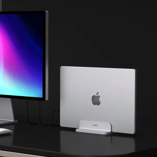 Vista 7 de JOKItech Soporte de aluminio para laptop, resistente y ajustable, compatible con Apple MacBook Pro/Air, Mac Mini, iPad Pro, plateado