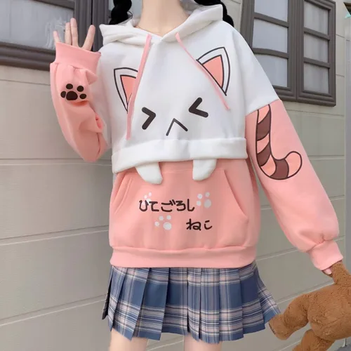 Vista 3 de Sudadera con capucha con diseño de gato para adolescentes y niñas, diseño de anime japonés kawaii
