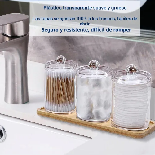 Vista 4 de Recipiente para hisopos de algodón con tapa, dispensador de baño Qtip frascos de boticario, recipiente de algodón acrílico transparente para hisopos