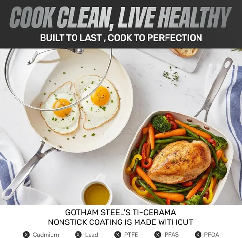 Vista 4 de GOTHAM STEEL - Juego de 20 piezas de utensilios de cocina de cerámica antiadherente, juego de ollas y sartenes de cerámica sin adherencia