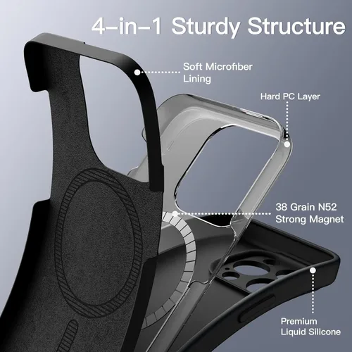 Vista 4 de JETech Funda magnética de silicona para iPhone 14 Pro de 6.1 pulgadas, compatible con MagSafe, funda para teléfono con lente de cámara de protección