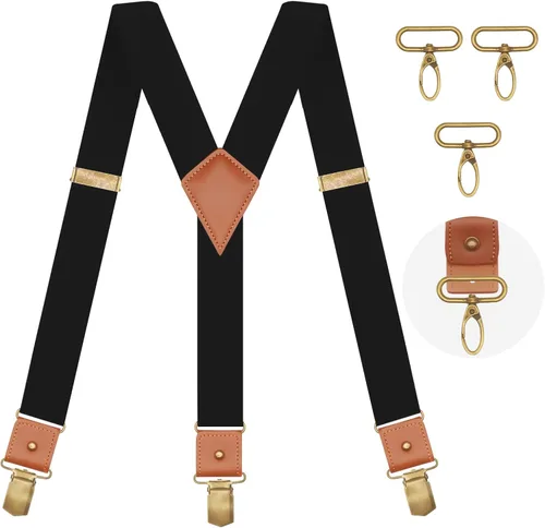 Vista 7 de MENDENG Tirantes de gancho giratorio de bronce vintage con 4 tirantes ajustables para hombre