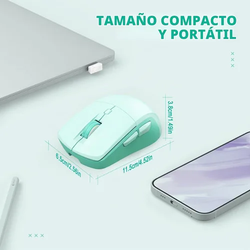 Vista 7 de LeadsaiL Ratón inalámbrico Bluetooth, mouse recargable de computadora de modo dual con botones laterales, diseño ergonómico, clic silencioso, DPI