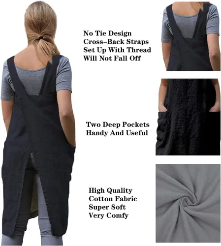 Vista 5 de WROLEM Women's Cross Back Pinafore Apron with Large Pockets Home Kitchen, Restaurant, Coffee house,Cooking Gardening Works