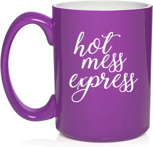 Vista 16 de Daylor Hot Mess Express - Taza de café de cerámica divertida para ella, él, amigo, compañero de trabajo, esposa, esposo (11 onzas, azul)