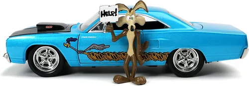 Vista 8 de Jada Looney Tunes 1:24 1970 Plymouth Roadrunner - Coche fundido a presión y figura de Wile E. Coyote de 2.75 pulgadas, juguetes para niños y adultos