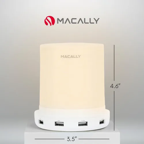 Vista 6 de Macally - lámpara LED para escritorio, mesa de luz, mesilla de noche con 4 puertos de carga USB. 3 niveles de brillo, control táctil, luz blanca