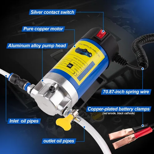 Vista 2 de Bomba extractora de aceite de 12 V 100 W, extractor de aceite de motor para cambio de aceite, bomba eléctrica de transferencia de fluido, bomba