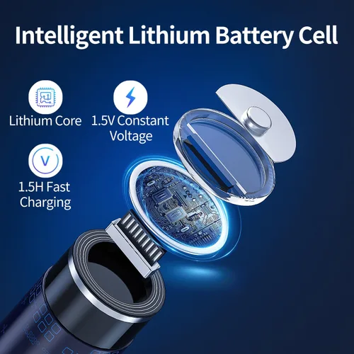 Vista 3 de Baterías de litio USB AA de 1,5 V, 3400 mWh, 12 unidades, 1500 ciclos High Capacity, USB Fast Charging，1500 Cycles, USB Cable Included, for Remote