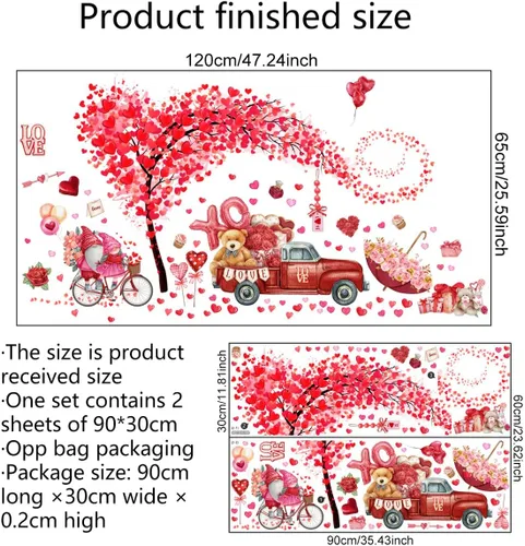 Vista 6 de 2 hojas de calcomanías de pared para el día de San Valentín, árbol de corazón, árbol rojo, camión, día de San Valentín, calcomanías de pared