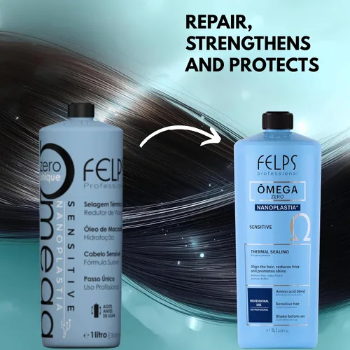 Vista 5 de Felps Professional Omega Sensitive - Nanoplastia única de sellado térmico, queratina brasileña, tratamiento alisador y alisador del cabello, sin