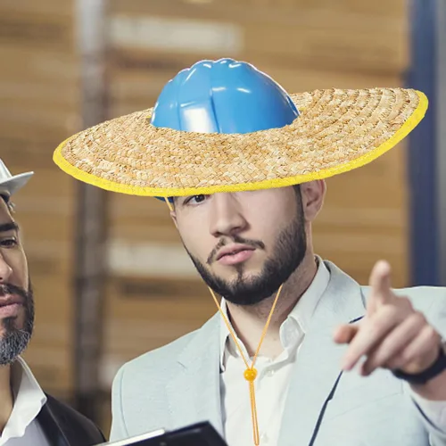 Vista 5 de UKCOCO Capucha de protección solar, sombrero duro de paja de trigo, transpirable y ligero, ideal para trabajadores de la construcción, trabajo