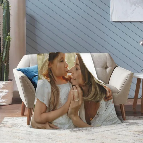 Vista 4 de Manta de fotos personalizada, felpa mullida y cálida, franela antibolitas, suave para sofá, cama, sofá, al aire libre, cumpleaños, boda, vacaciones