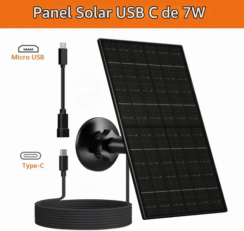 Vista 2 de Zivif - Panel solar de 7 W para cámaras de seguridad, puerto micro USB y USB-C, color negro 7 W - negro
