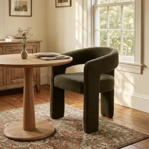 Vista 13 de Hyfirm Sillas de Comedor Modernas Tipo Barril Juego de 1, Cómoda Silla de Comedor de Acento Tapizada en Chenilla con Brazo para Cocina Sala de Estar