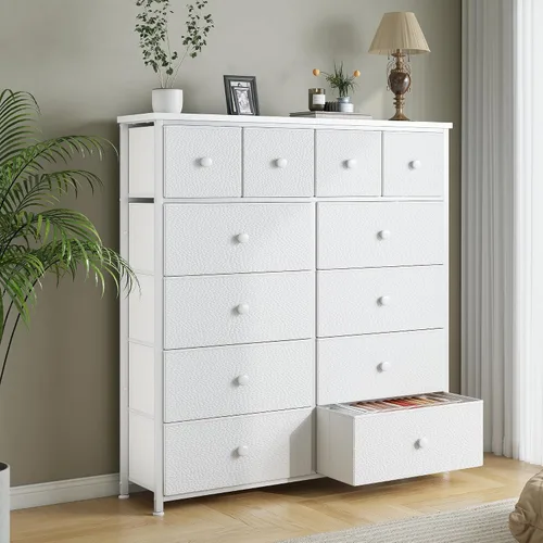 Vista 9 de Bepatio - Cómoda para dormitorio con 12 cajones, cómodas de tela y cómoda con marco de metal resistente, tapa de madera, para mujer, 98.8 cm (38.9")