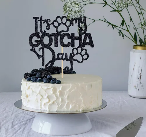 Vista 5 de It's My Gotcha Day - Decoración para tartas con purpurina negra, feliz día de Gotcha, decoración de fiesta del día de adopción de mascotas