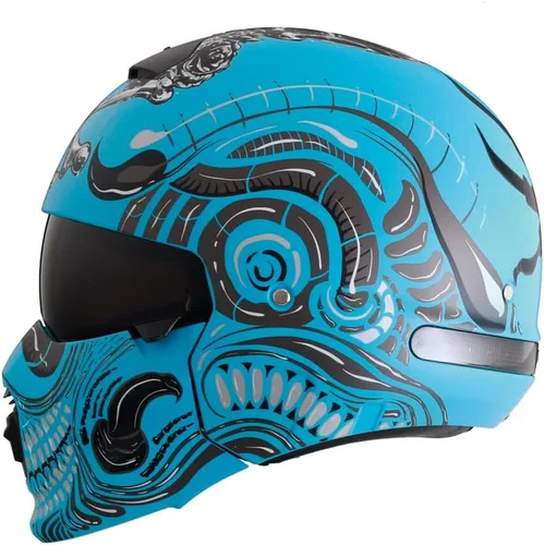 Vista 2 de Casco de cara abierta de cara completa, cascos modulares de motocicleta con luz LED para adultos, unisex, para adultos, scooter, bicicleta de calle