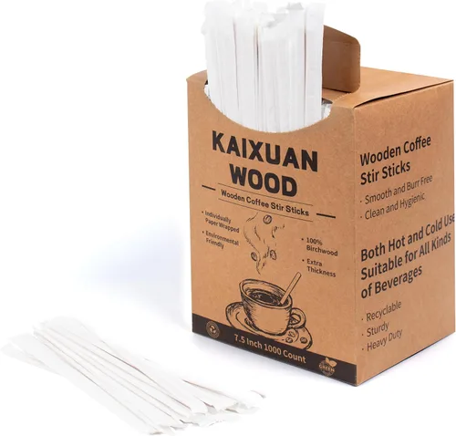 Vista 8 de 1000 agitadores de café envueltos individualmente de madera, palitos de madera desechables de 5.5 pulgadas para café, cóctel y bebidas calientes