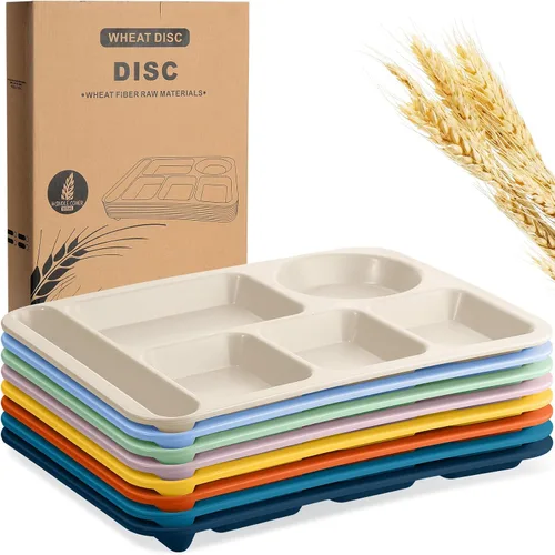 Vista 11 de Pinkunn 8 platos divididos irrompibles grandes de 14 pulgadas para niños y adultos, bandeja de paja de trigo apta para lavavajillas, microondas