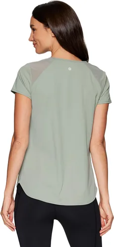 Vista 2 de RBX Camiseta deportiva de entrenamiento para mujer, con panel de malla transpirable, para gimnasio, correr, elástica, súper suave, con malla