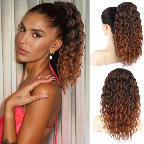 Vista 22 de FREEMEIGE Extensión de cola de caballo, cola de caballo rizada ondulada de 8 pulgadas para mujeres negras, corto, suave, natural, sintético, grueso