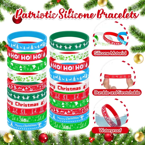 Vista 2 de Tondiamo 200 pulseras de silicona de Navidad, pulseras de goma, pulseras de Navidad a granel, regalos de fiesta feliz para niños y adultos, rellenos