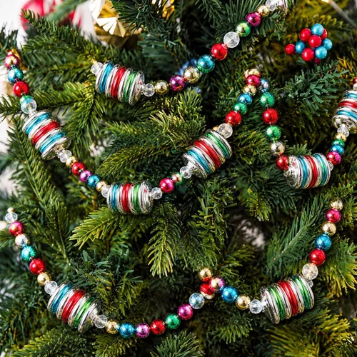 Vista 8 de 2 guirnaldas de Navidad con cuentas de vidrio vintage de 12 pies para árbol