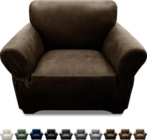 Vista 120 de Fundas para Sillón de 2 Piezas con Cojín en T, Fundas de Aspecto de Cuero para Sofá, Fundas para Sillas, Protector de Muebles Elástico, Funda