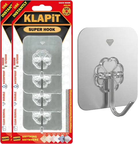 Vista 10 de KLAPiT Super Hook - Ganchos de pared adhesivos de alta resistencia, soporta hasta 11 libras, impermeable, sin daños, fácil de instalar en azulejos