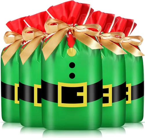 Vista 9 de Funrous Bolsas de Favor con Cordón de Navidad Bolsas de Plástico para Dulces y Golosinas de Navidad para Niños Cumpleaños Envoltorio de Aperitivos