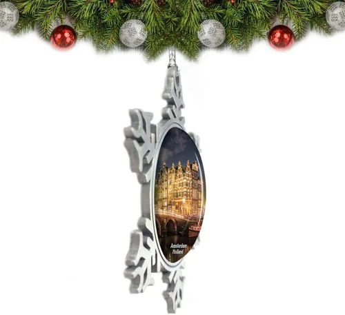 Vista 2 de Países Bajos Holanda Amsterdam Bridge Adorno de Navidad Decoración Árbol Decoración Cristal Metal Recuerdo Regalo